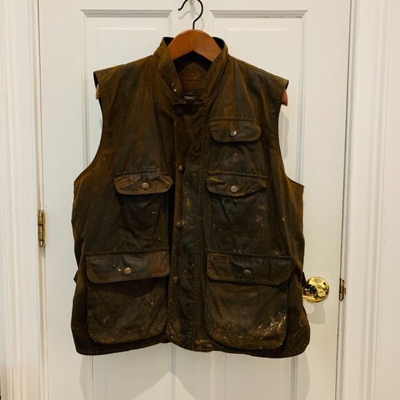 Vintage Outback Trading Company Men's Deer Hunter Brown Oilskin Vest Size XL - Picture 2 of 12